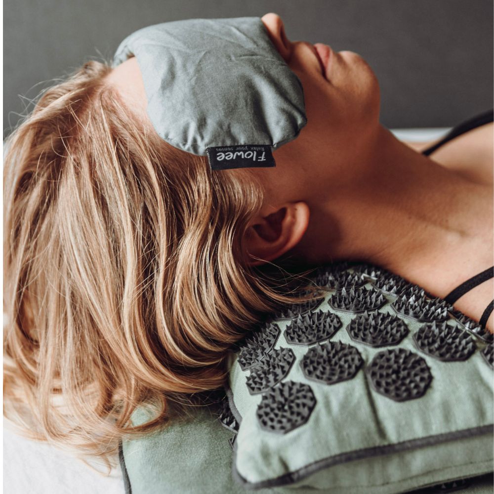 Relaxset Luxe - Spijkermat ECO - Groen met grijs + oogkussen
