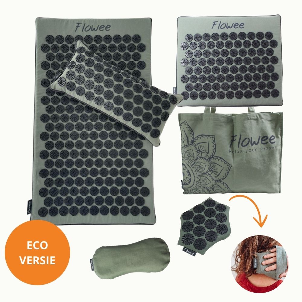 Relaxset PRO - Spijkermat ECO - Groen met Grijs + Gratis Massagehand