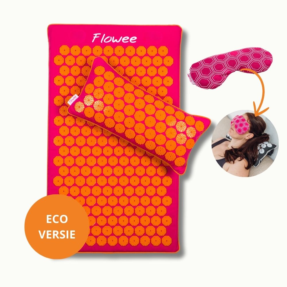 Spijkermat ECO Set - Fuchsia met oranje + Gratis oogkussen!