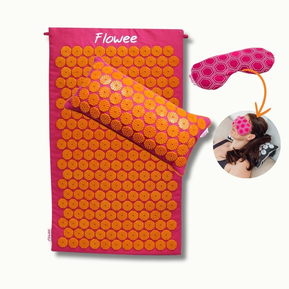 Spijkermat Set - Fuchsia met oranje + Gratis Oogkussen
