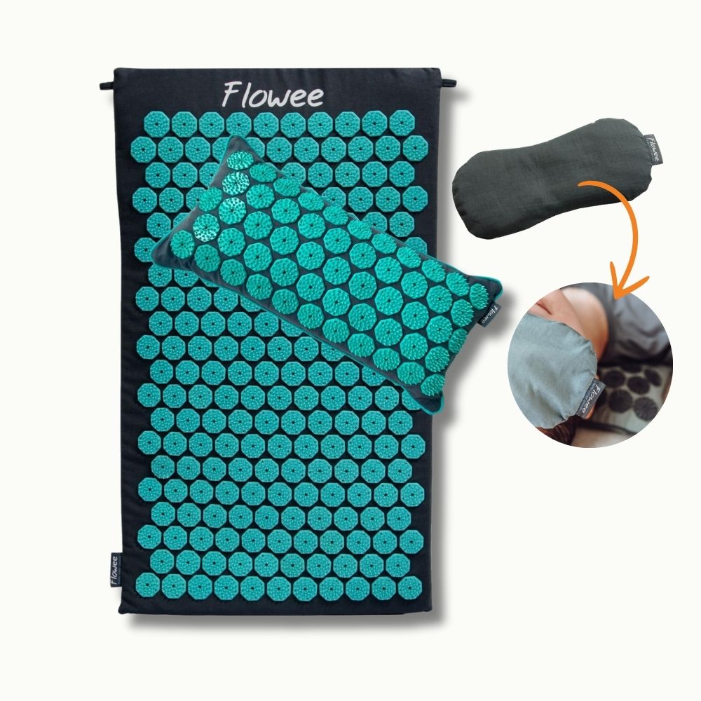 Spijkermat Set - Grijs met zeegroen + Gratis Oogkussen Grijs