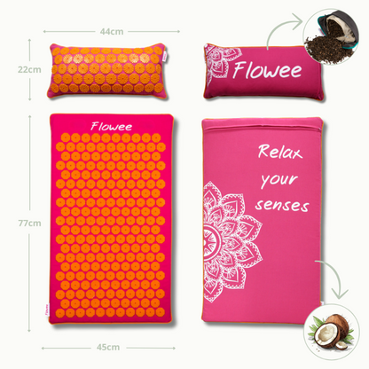 Relaxset Luxe - Spijkermat ECO met oogkussen - Fuchsia met oranje