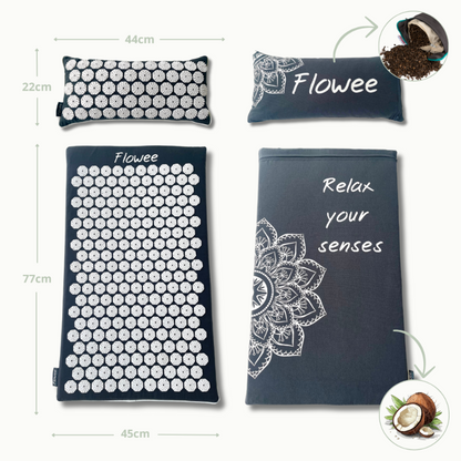 Relaxset Luxe - Spijkermat ECO met oogkussen - Grijs met wit