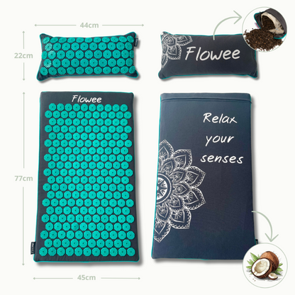 PRE ORDER: Relaxset Luxe - Spijkermat ECO met oogkussen - Grijs met zeegroen