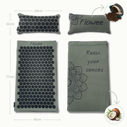 Relaxset Luxe - Spijkermat ECO met oogkussen - Groen met grijs