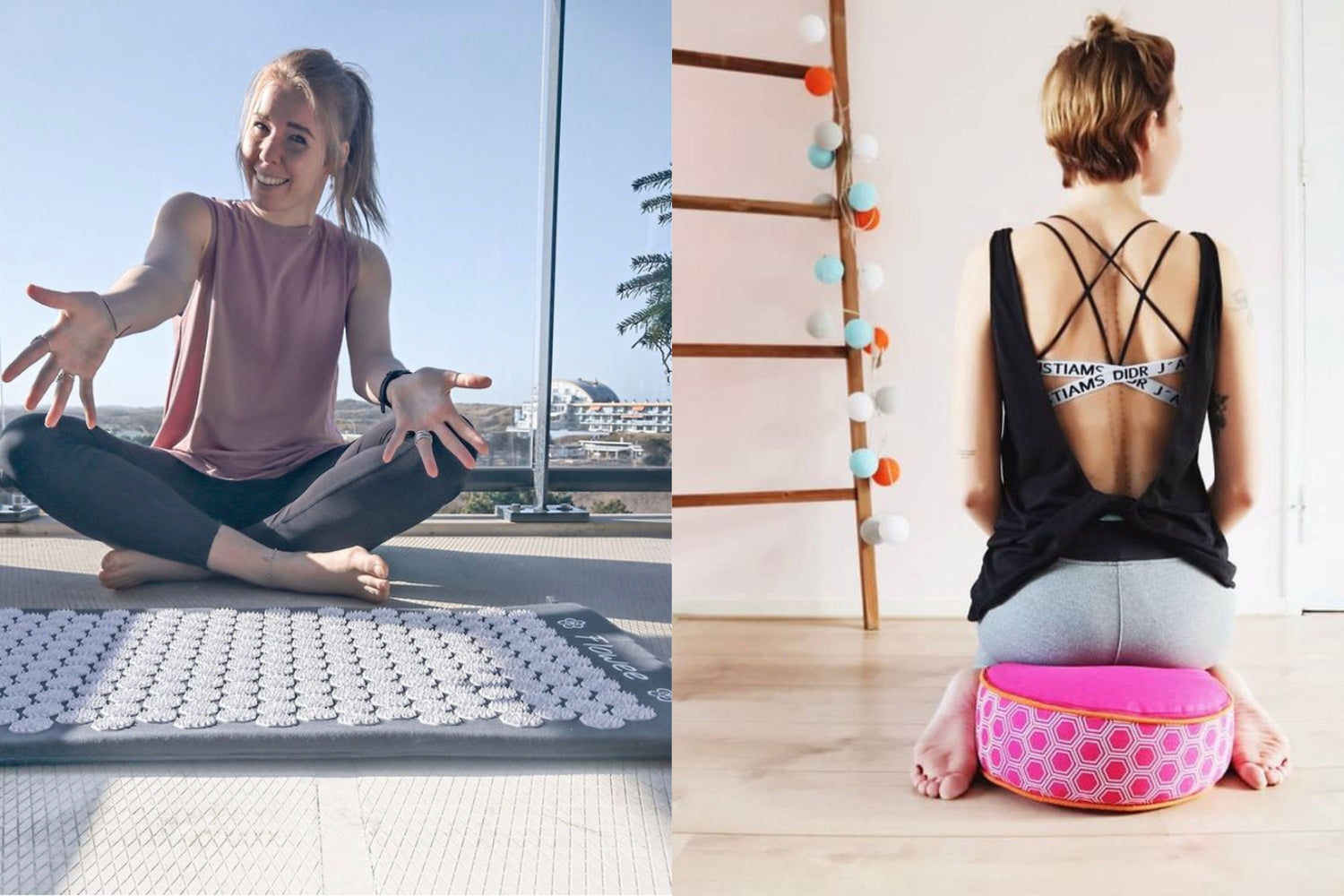 Flowee spijkermat en meditatiekussen in gebruik door klanten