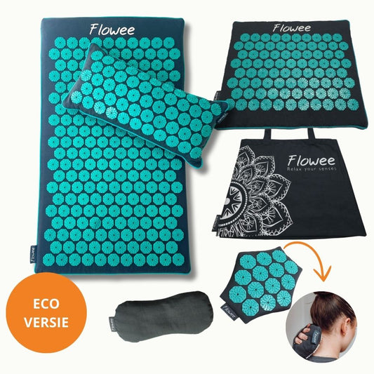 Relaxset PRO - Spijkermat ECO - Grijs met zeegroen + Gratis Massagehand