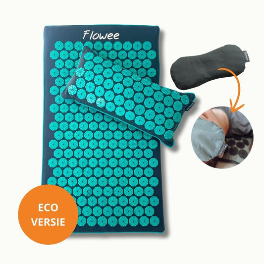 Spijkermat ECO Set - Grijs met zeegroen + Gratis Oogkussen