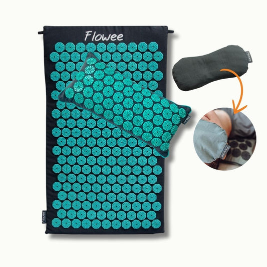 Spijkermat Set - Grijs met zeegroen + Gratis Oogkussen Grijs