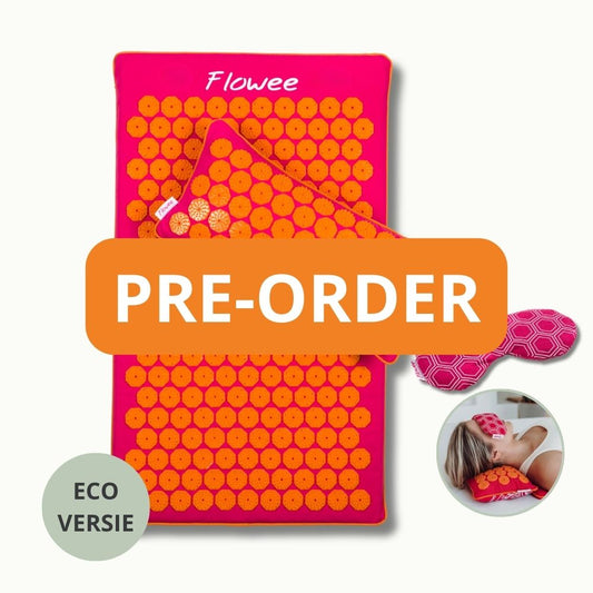 PRE-ORDER: Relaxset Luxe - Spijkermat ECO met oogkussen - Fuchsia met oranje