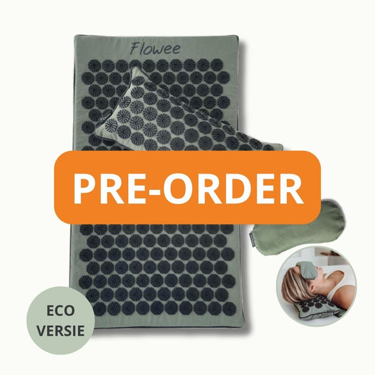 PRE-ORDER: Relaxset Luxe - Spijkermat ECO met oogkussen - Groen met grijs