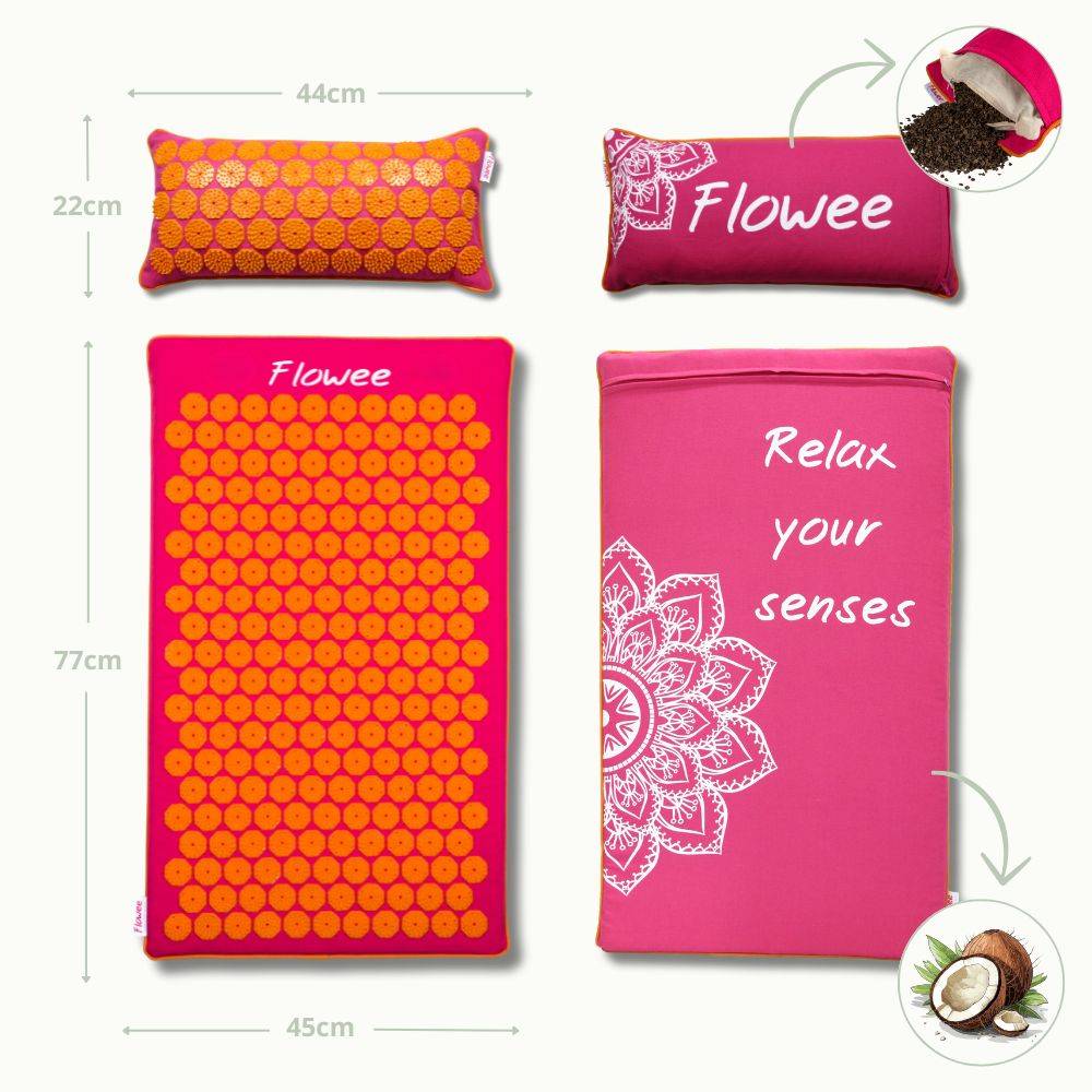 Alle kenmerken van een spijkermat eco set fuchsia met oranje